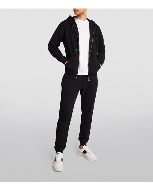 Sunspel Black Loopback Zip-Up Hoodie for men
