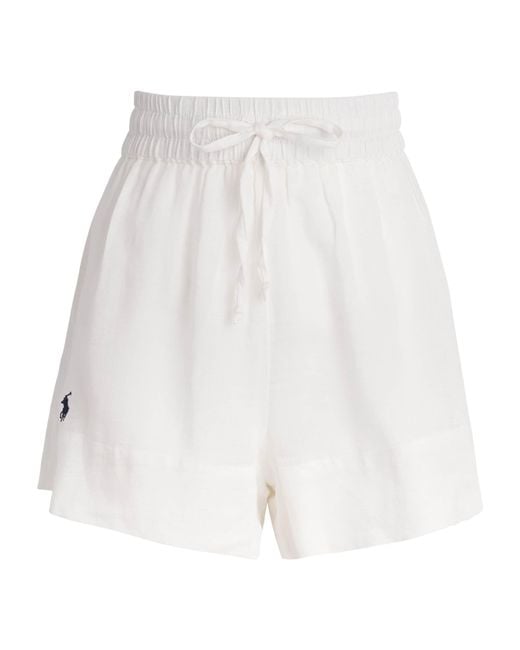 Polo Ralph Lauren White Organic Cotton-Linen Tie Shorts