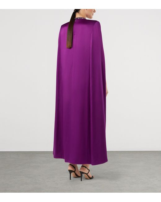 Marina Rinaldi Purple Satin Embellished Maxi Cape Dress