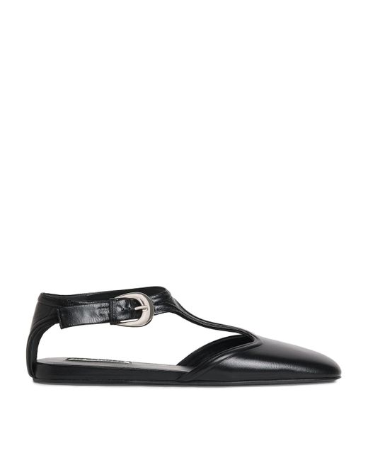 Jil Sander Black Leather Buckled Flats