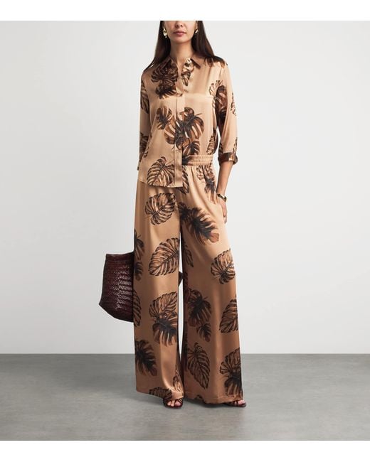 L'Agence Natural Satin Palm Leaf Wide-Leg Trousers