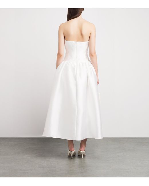Self-Portrait White Taffeta Strapless Midi Dress