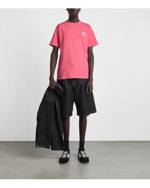 Stone Island Pink Cotton Logo T-Shirt for men