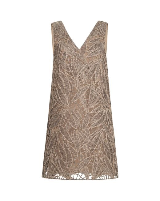 Brunello Cucinelli Brown Dazzling Embroidered Mini Dress