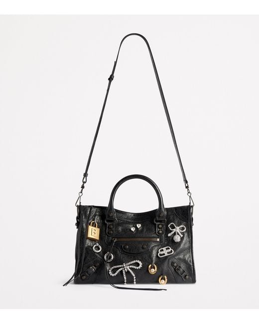 Balenciaga Black Small Lambskin Embellished Le City Top-Handle Bag
