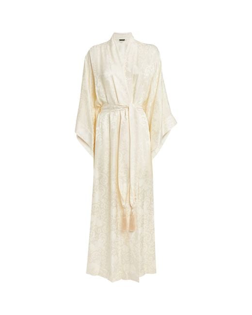 Natori White Silk-blend Jacquard Ines Robe