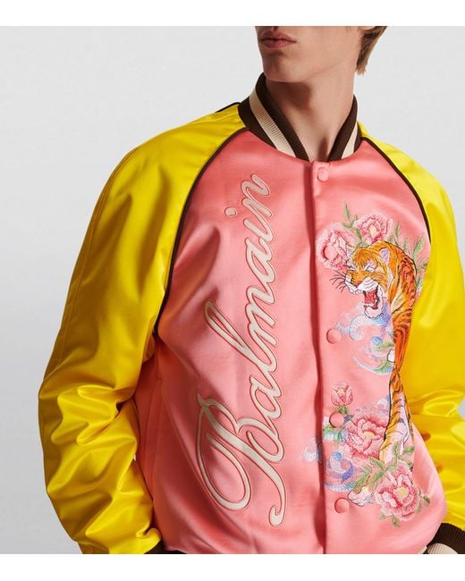 Balmain Pink Tiger Embroidered Bomber Jacket for men
