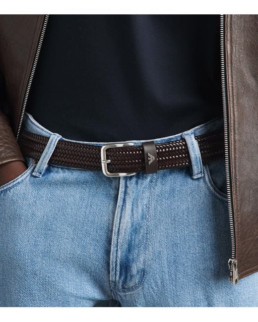 Emporio Armani Brown Leather Woven Belt for men