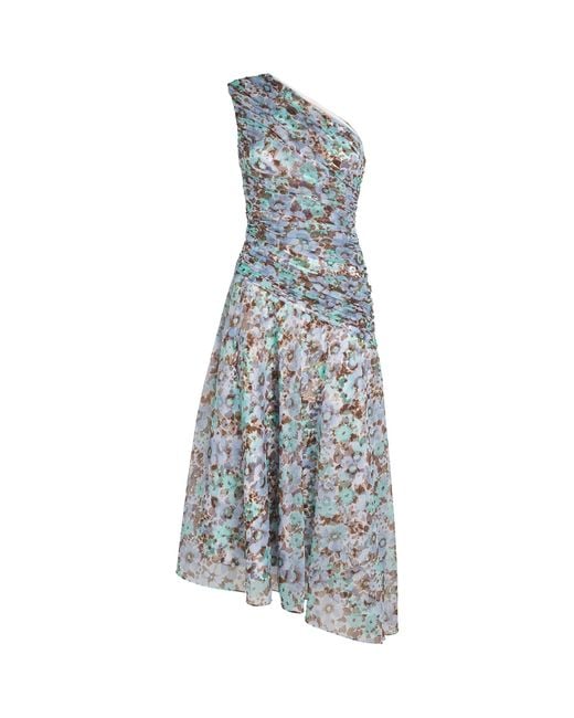 Tory Burch Blue Floral Satin Midi Dress