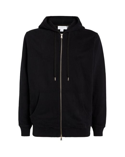 Sunspel Black Loopback Zip-Up Hoodie for men