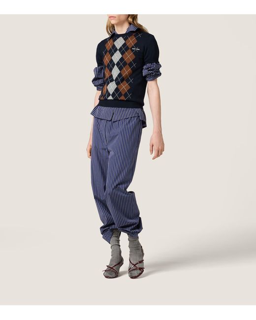 Miu Miu Blue Cashmere Argyle Sweater