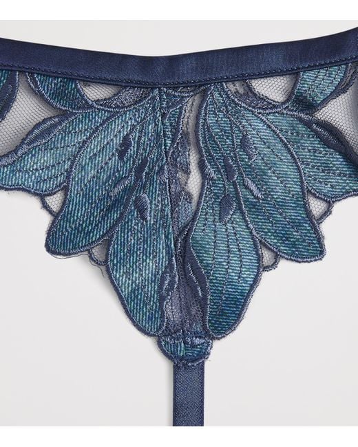Fleur du Mal Blue Lily Embroidered Suspender Belt
