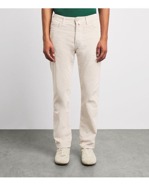 Jacob Cohen White Corduroy Edo Straight-Fit Chinos for men