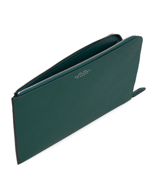 Smythson Green Panama Leather Slim Pouch for men