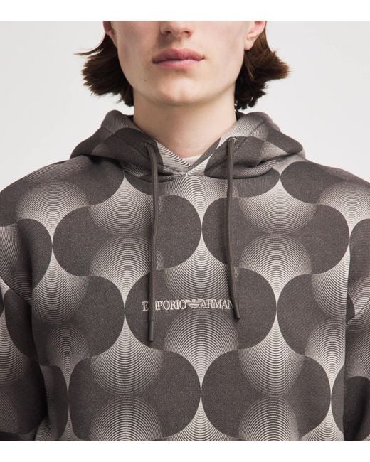Emporio Armani Gray Cotton Op-Art Print Hoodie for men