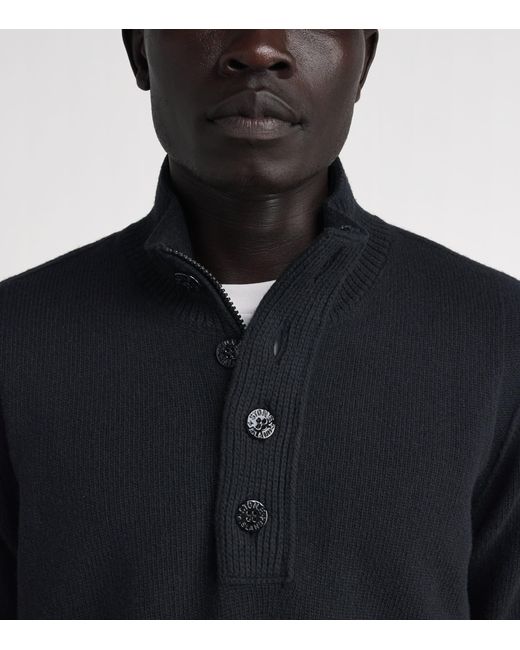 Stone Island Blue Wool-Blend Button-Up Sweater for men