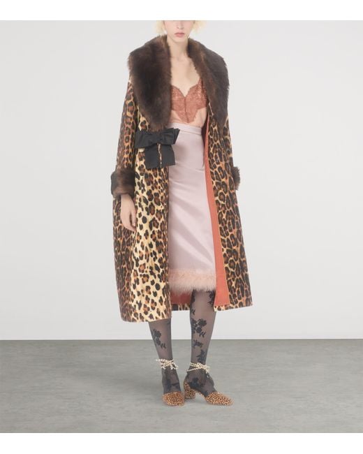 Valentino Brown Wool Leopard Print Coat
