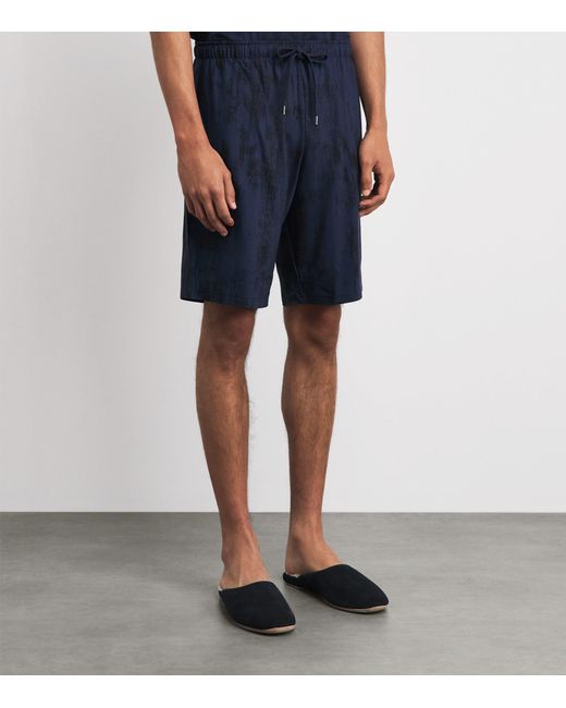 Derek Rose Blue Printed London Lounge Shorts for men