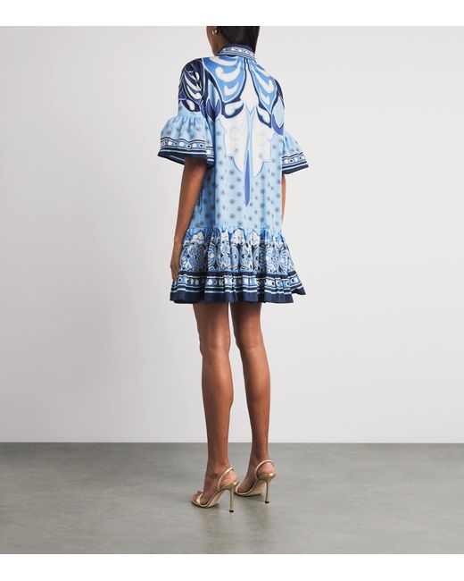 LaDoubleJ Blue Cotton Printed Choux Mini Dress