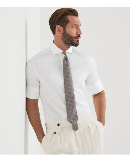 Brunello Cucinelli White Cotton Twill Shirt for men