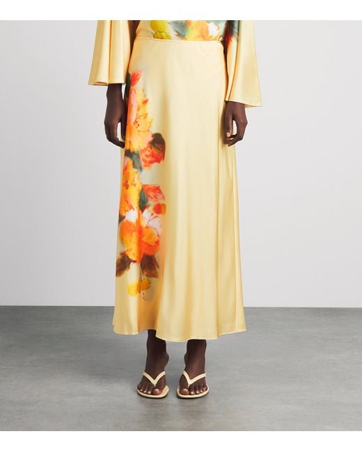 Cinq À Sept Yellow Watercolour Floral Carole Midi Skirt
