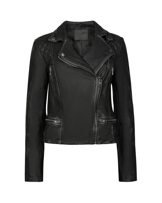 AllSaints Black Leather Cargo Biker Jacket