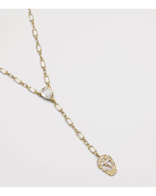 McQueen White Pavé Skull Chain Necklace for men