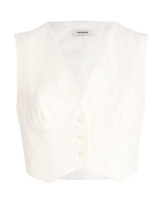 Sandro White Cropped Pinstripe Waistcoat
