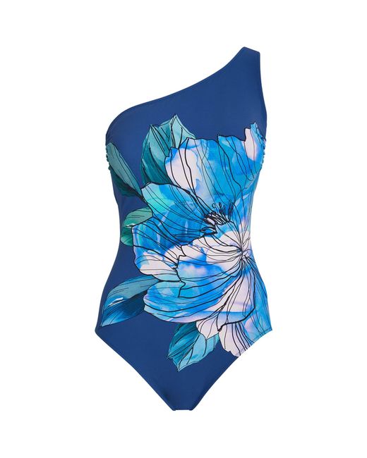 Gottex Blue Floral One-shoulder Swimsuit