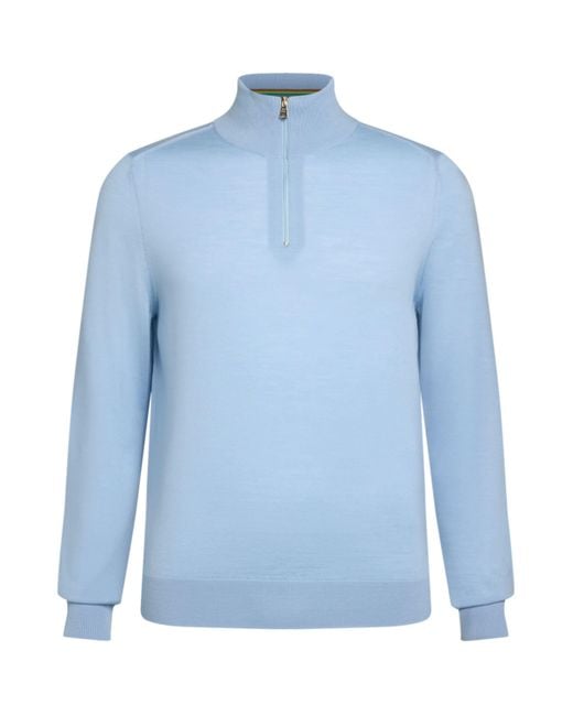 Paul Smith Blue Merino Wool Quarter-Zip Sweater for men