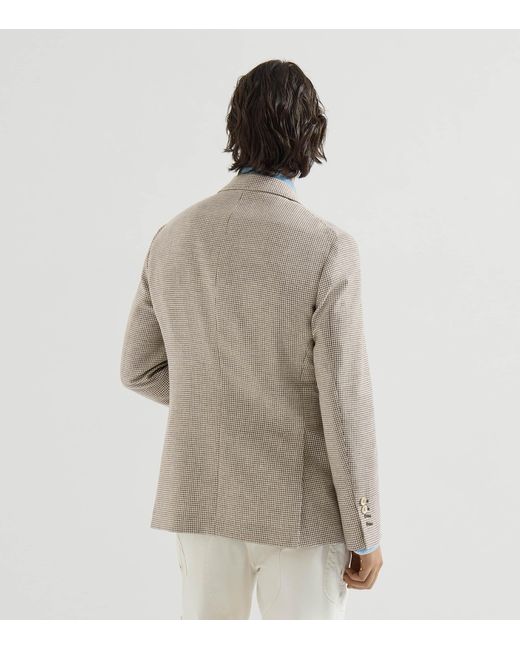Brunello Cucinelli Brown Wool-Silk Houndstooth Deconstructed Cavallo Blazer for men