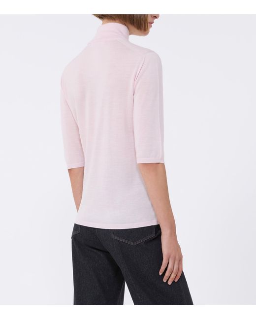 Max Mara Pink Virgin Wool High-Neck Top