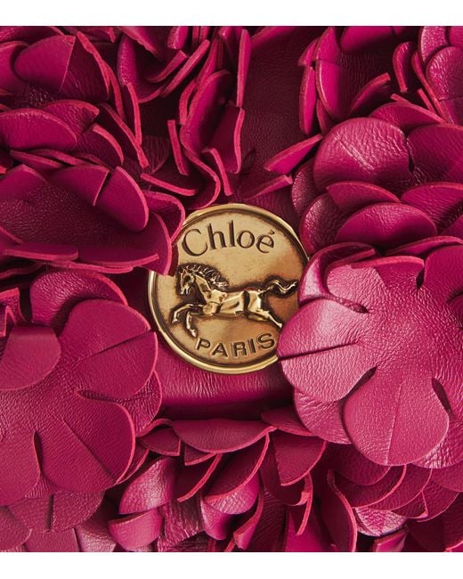 Chloé Red Leather Floral Plissé Shoulder Bag