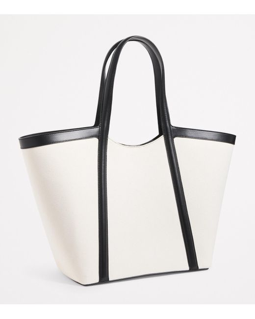 Harrods White Large Canvas-Leather Embossed Tote Bag