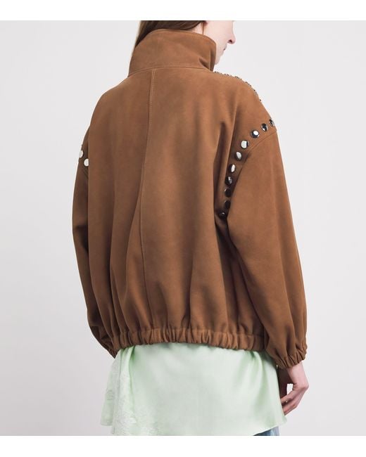 Sandro Brown Suede Studded Bomber Jacket