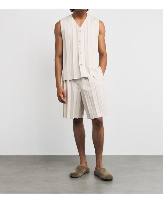 Homme Plissé Issey Miyake White Pleated Edge Ensemble Shorts for men