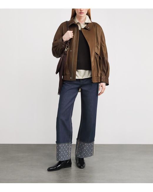 Tory Burch Blue Contrast-Cuff Straight Jeans