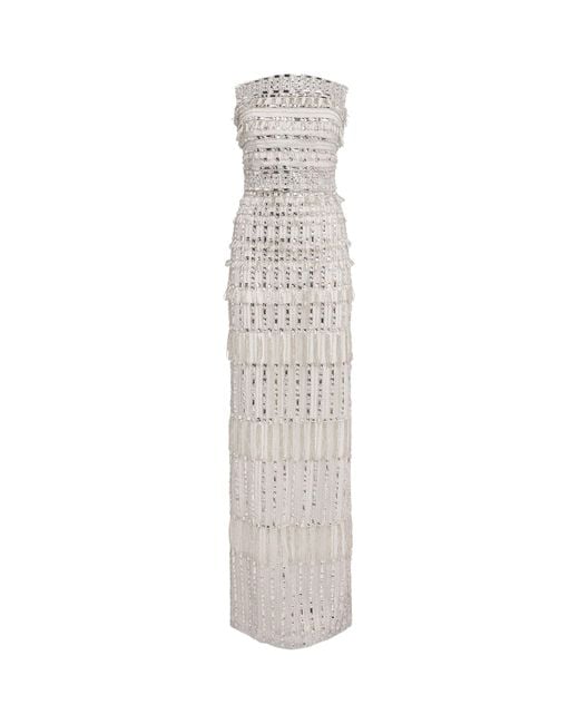 Pamella Roland White Tulle Embellished Strapless Gown