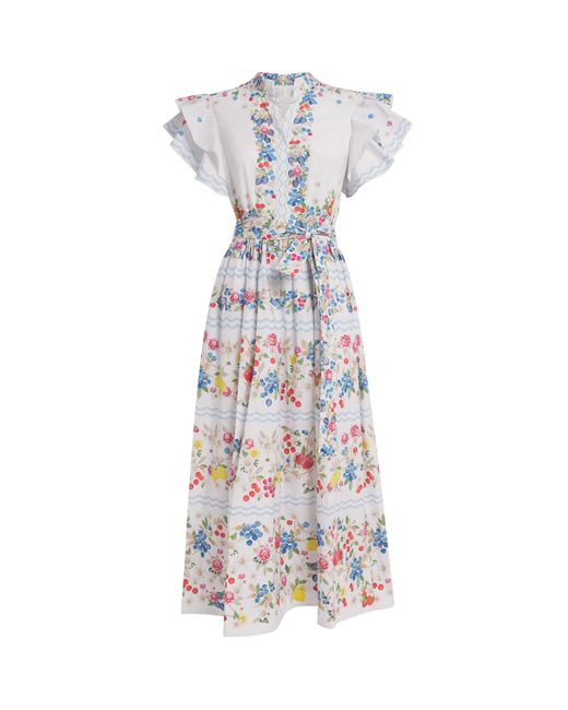 Mary Katrantzou White Stretch-Cotton Fruitavola Rosanna Midi Dress