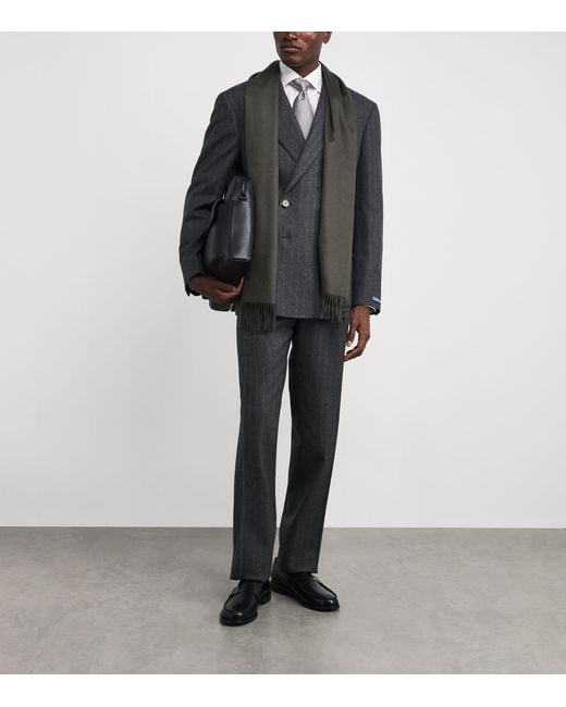Brioni Gray Cashmere Fringed Scarf for men