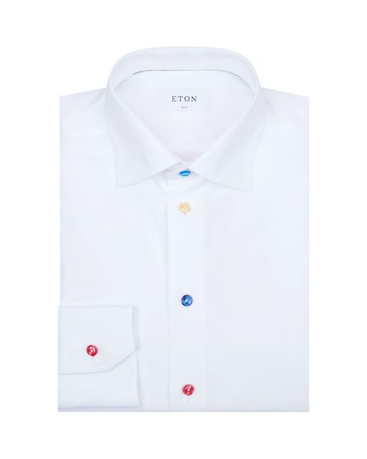 Eton of Sweden White Slim Fit Coloured Button Shirt for men