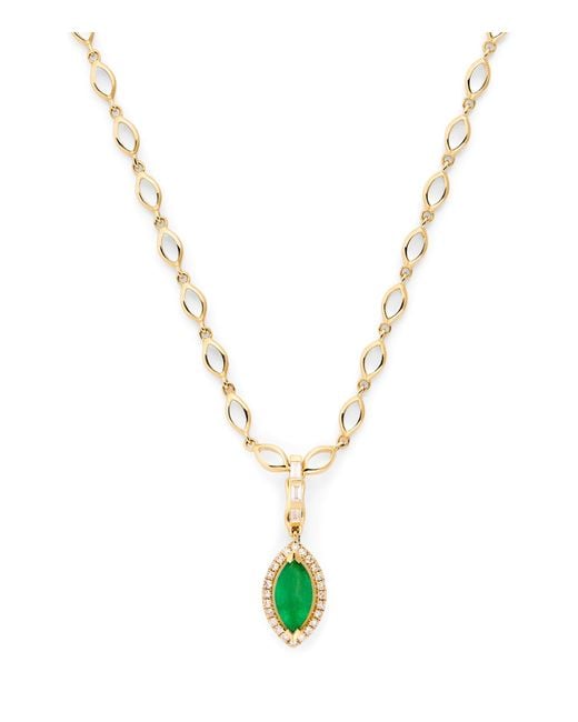 SHAY Metallic Yellow Gold And Emerald Marquise Pendant Necklace