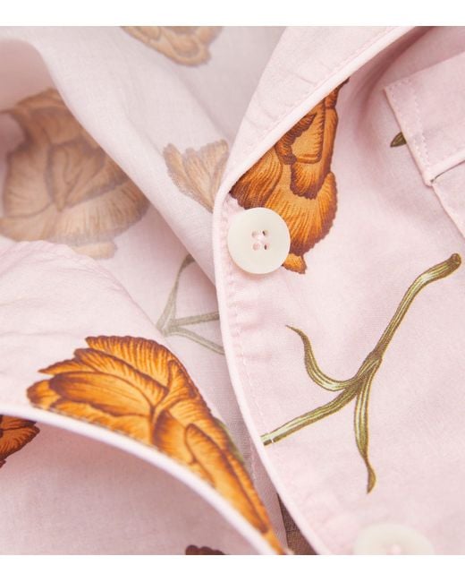 Desmond & Dempsey White Cotton Carnations Pyjama Set