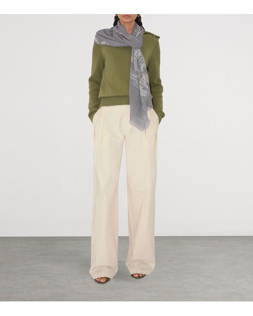 Burberry Gray Wool Wide Ekd Scarf