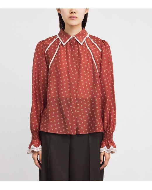 ME+EM Red Cotton-Silk Paisley Blouse