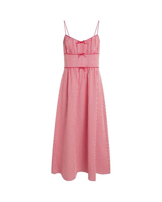 Doen Pink Seersucker Gingham Belline Midi Dress