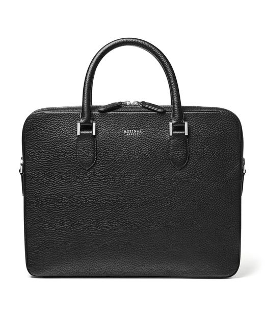 Aspinal Black Leather Shield Briefcase for men