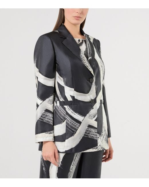 Marina Rinaldi Black Silk Printed Blazer