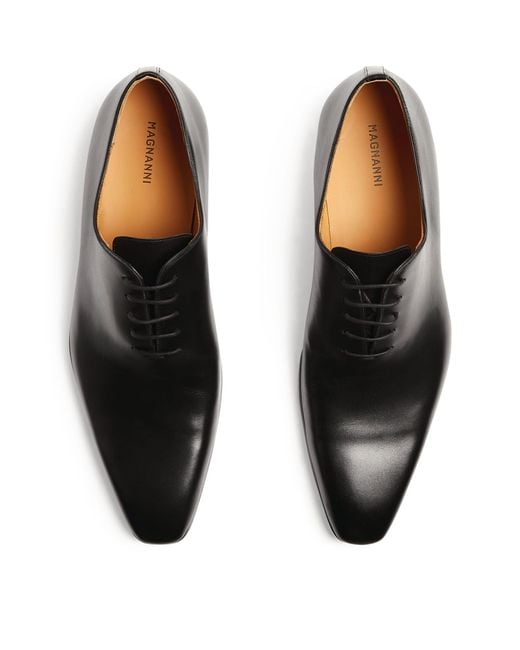 Magnanni Shoes Black Leather Wholecut Oxford Shoes for men
