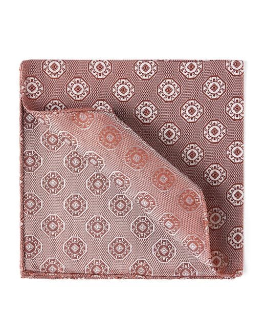 Brunello Cucinelli Pink Silk Medallion Pocket Square for men